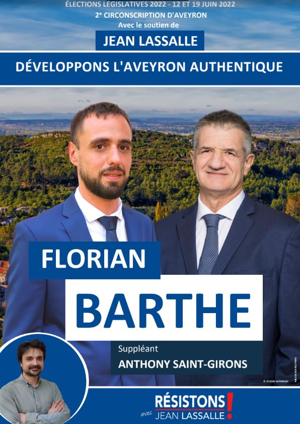 florian barthe affiche legislatives 2022 resistons 2e circonscription aveyron